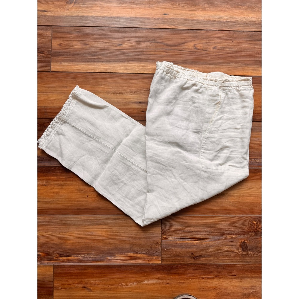 Linen Pants Womens 30 White Smocked Waist Button Fly Trousers Excellent